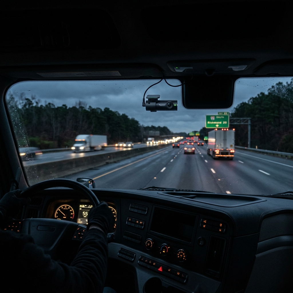 Commercial vehicle cabin dashcam view